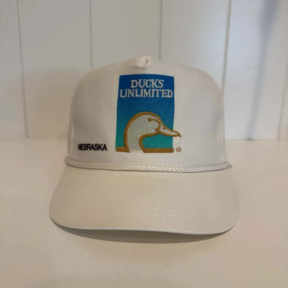 Vintage Ducks Unlimited Nebraska Rope Trucker Snapback Hat White